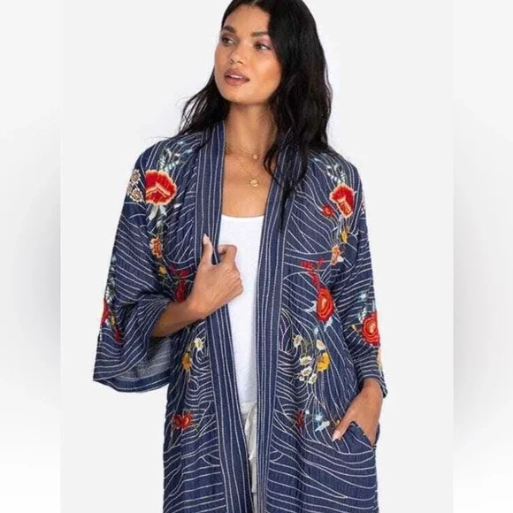 Johnny Was Blue Floral Kimono - Picture 1 of 9
